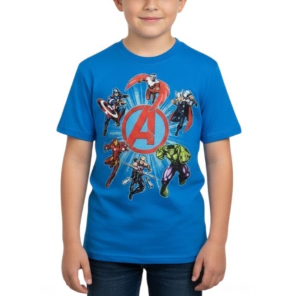 Marvel AVENGERS Boys Short Sleeve Shimmer and Shine Graphic T-shirt (Large) NEW